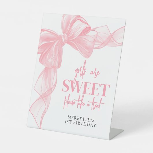 Pink Bow Girls Sweets Bar Sign 台座サイン (正面)