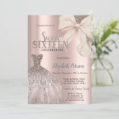 Pink Bow Glitter Dress Rose Gold Sweet 16  招待状 (スタンド正面)