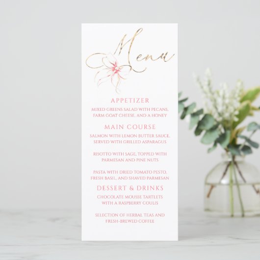 Pink Bow Gold Typography Elegant Party Menu メニュー (スタンド正面)