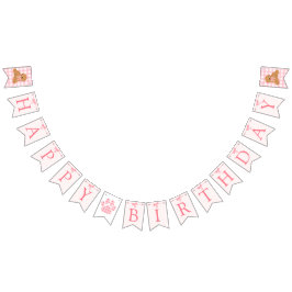 Pink Bow Golden Doodle Birthday Banner Flags バンティングフラッグ