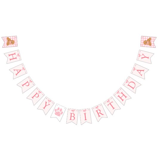 Pink Bow Golden Doodle Birthday Banner Flags バンティングフラッグ (全)