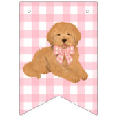 Pink Bow Golden Doodle Birthday Banner Flags バンティングフラッグ (第1の旗)