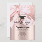 Pink Bow Grad Cap Rose Gold Glitter Graduation 招待状 (正面)