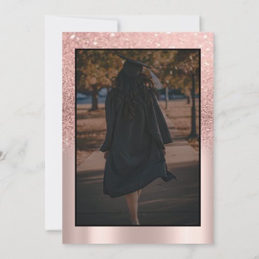 Pink Bow Grad Cap Rose Gold Glitter Graduation 招待状 (裏面)