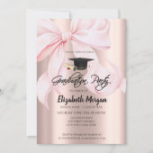 Pink Bow Grad Cap Rose Gold Your Photo Graduation 招待状 (正面)