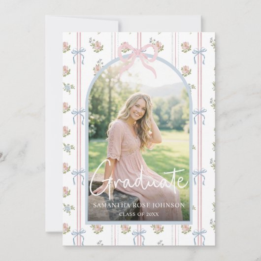 Pink Bow Graduation 招待状 (正面)