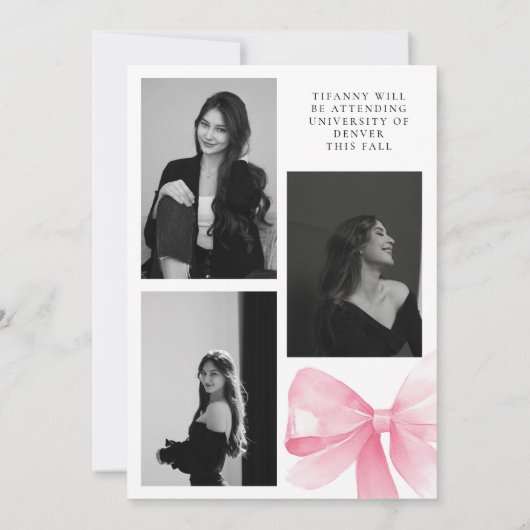 Pink Bow Graduation 案内状 (裏面)