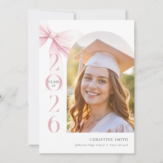 Pink Bow Graduation Announcement 案内状 (正面)