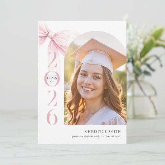 Pink Bow Graduation Announcement 案内状 (スタンド正面)