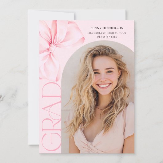 Pink Bow Graduation Announcement 案内状 (正面)