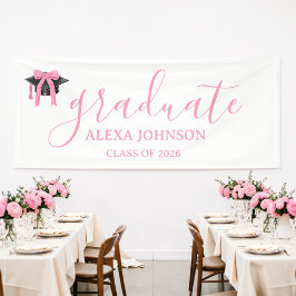 Pink Bow Graduation Cap Class Of 2026 Banner 横断幕