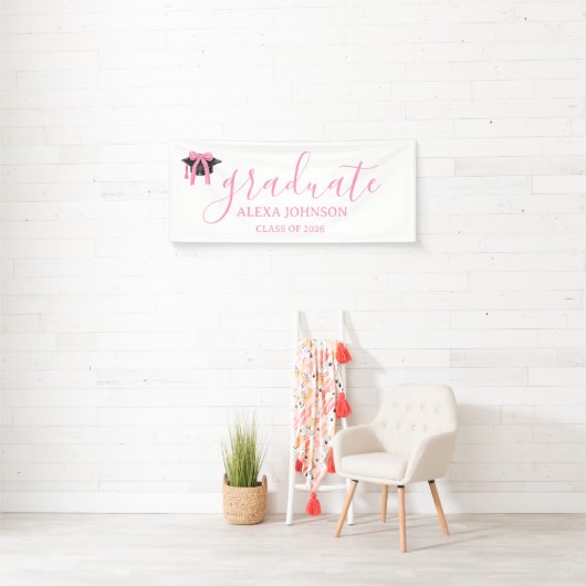 Pink Bow Graduation Cap Class Of 2026 Banner 横断幕 (インサイチュ)
