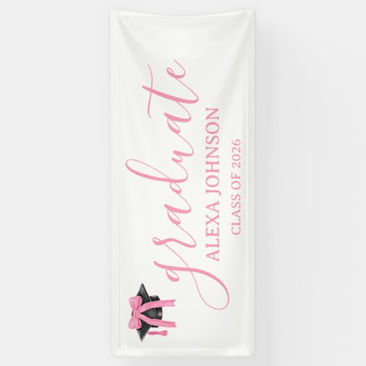 Pink Bow Graduation Cap Class Of 2026 Banner 横断幕 (縦)