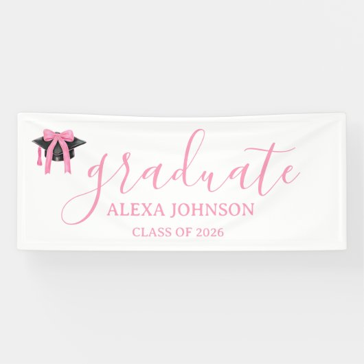 Pink Bow Graduation Cap Class Of 2026 Banner 横断幕 (横)