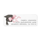 Pink Bow Graduation Cap Return Address Label ラベル (正面)