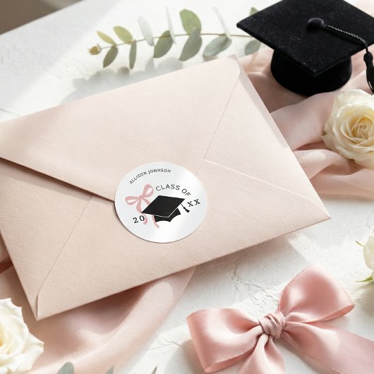Pink Bow Graduation Envelope Seal ラウンドシール