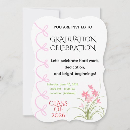 Pink Bow Graduation Invitation 招待状 (正面)