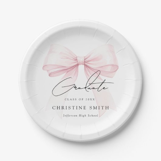 Pink Bow Graduation Paper Plates ペーパープレート (正面)