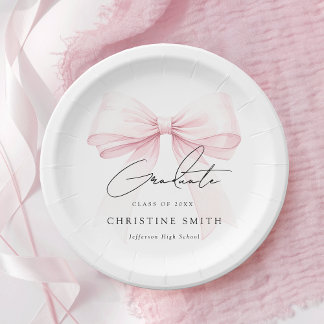 Pink Bow Graduation Paper Plates ペーパープレート