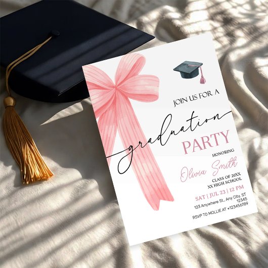 Pink Bow Graduation Party 招待状