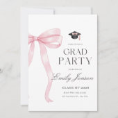 Pink Bow Graduation Party Coquette Modern Graduate 招待状 (正面)