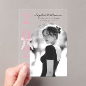 Pink Bow Graduation Photo Black and White アクリル招待状 (インサイチュ (ポータブル))