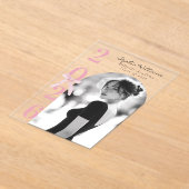 Pink Bow Graduation Photo Black and White アクリル招待状 (レイダウン)