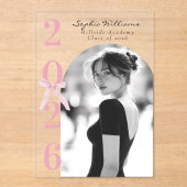 Pink Bow Graduation Photo Black and White アクリル招待状 (正面)