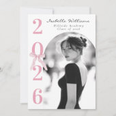 Pink Bow Graduation Photo Black and White 招待状 (正面)