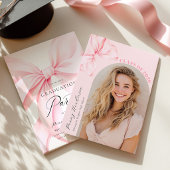 Pink Bow Graduation Photo Invitation 招待状