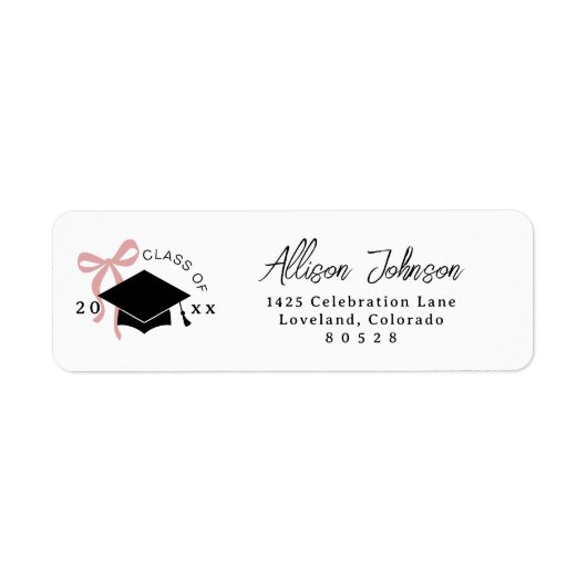 Pink Bow Graduation Return Address ラベル (正面)