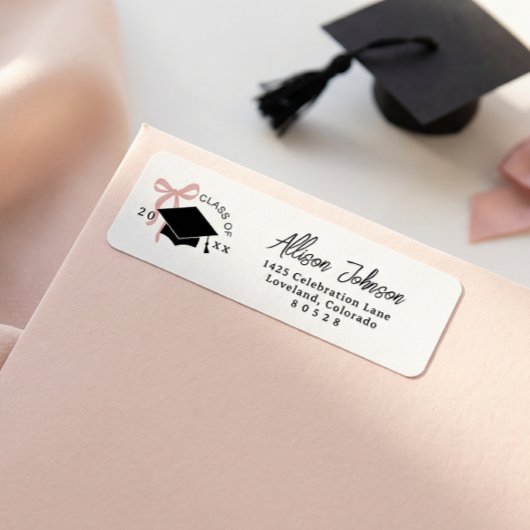 Pink Bow Graduation Return Address ラベル