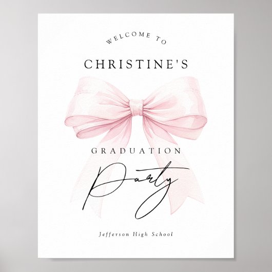 Pink Bow Graduation Sign Poster ポスター (正面)