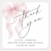 Pink Bow Graduation Thank You スクエアシール (正面)
