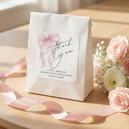 Pink Bow Graduation Thank You スクエアシール