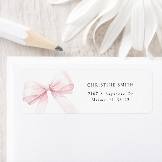 Pink Bow Graduation Watercolor Address Label ラベル (インサイチュ)