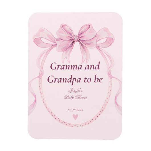 Pink Bow Grandma and Grandpa to Be Baby Shower マグネット (縦)