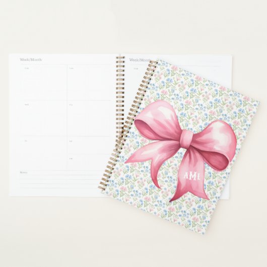 Pink Bow Grandmillennial Floral Monogram プランナー手帳 (ディスプレー)