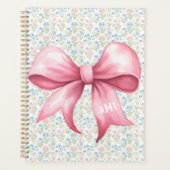 Pink Bow Grandmillennial Floral Monogram プランナー手帳 (正面)