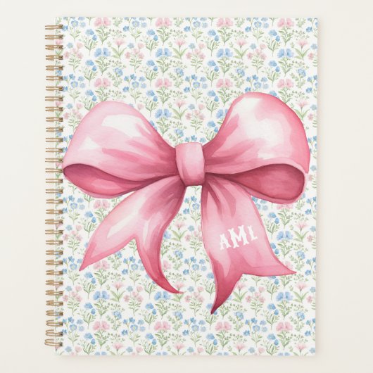 Pink Bow Grandmillennial Floral Monogram プランナー手帳 (正面)