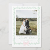 Pink Bow Greenery Traditional Christmas Photo シーズンカード (正面)