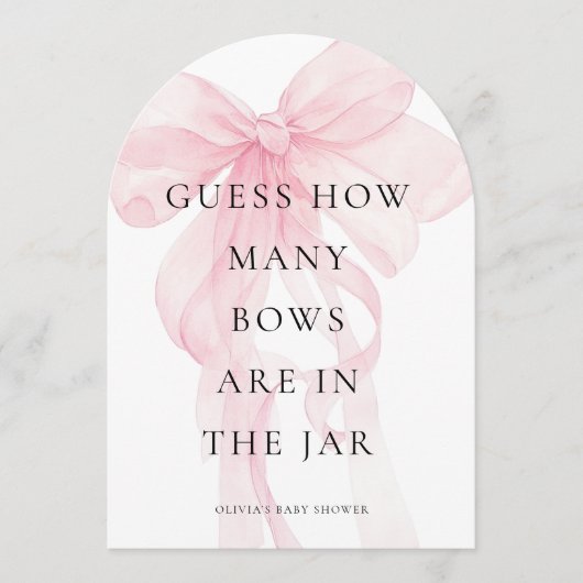 Pink Bow Guess How Many Game Baby Shower card 招待状 (正面)