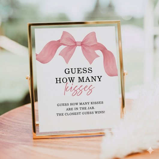 Pink Bow Guess How Many Kisses Bridal Shower Sign ポスター