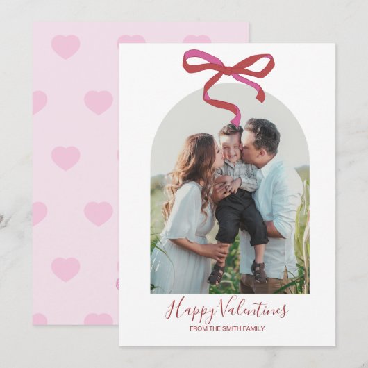 Pink Bow Happy Valentine's Day Photo  Holiday Card シーズンカード (正面/裏面)