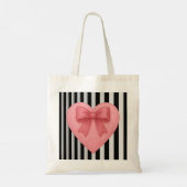 Pink bow heart black&white stripes Tote Bag トートバッグ (裏面)
