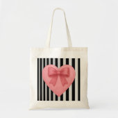 Pink bow heart black&white stripes Tote Bag トートバッグ (正面)