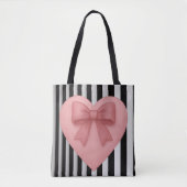 Pink bow heart black&white stripes Tote Bag トートバッグ (正面)