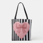 Pink bow heart black&white stripes Tote Bag トートバッグ (裏面)