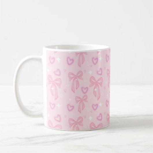Pink Bow Hearts Aesthetic Mug コーヒーマグカップ (左)