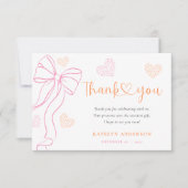 Pink Bow Hearts Baby Sprinkle Thank You Card サンキューカード (正面)